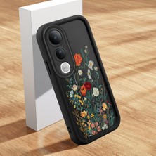HONTINGA Vivo V50 Lite ile Uyumlu Kılıfı Düşüme Önleyici Basitlik Anti Düşme Kamera Korumali Şirin Kedi Çiçek Siyah Desen Yumuşak Silikon Telefon Kılıfı Kadın ve Erkek Için Uygundur K2-0409