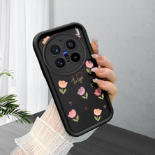 HONTINGA Vivo X200 Pro ile Uyumlu Kılıfı Düşüme Önleyici Basitlik Anti Düşme Kamera Korumali Şirin Kedi Çiçek Siyah Desen Yumuşak Silikon Telefon Kılıfı Kadın ve Erkek Için Uygundur K2-0409