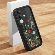 HONTINGA Vivo Y29 ile Uyumlu Kılıfı Düşüme Önleyici Basitlik Anti Düşme Kamera Korumali Şirin Kedi Çiçek Siyah Desen Yumuşak Silikon Telefon Kılıfı Kadın ve Erkek Için Uygundur K2-0409