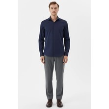 Sabri Özel Erkek Lacivert Dar Kesim Slim Fit %100 Pamuk Dokuma Uzun Kollu Klasik Yaka Gömlek