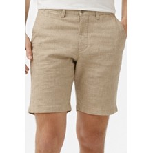 Lacoste Men's Slim Fit Bermuda Shorts Erkek Dar Kesim Keten Bermuda Şort Krem