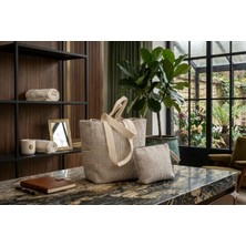 Faralya Life Çizgili Çanta 50X42 cm ve Makyaj Çantası Seti 26*21CM Bez Çanta Kombin Set