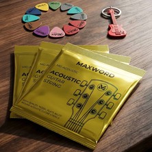 Maxword Gt-Acoustic-3x Kaliteli Akustik Gitar Teli 3 Takım Set + 12 Pena
