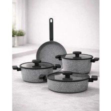 Lavonni Valeria Granit Ezme Tencere Seti 7 Parça - Gri - 20-24 Derin -26 Basık - 26 Tava