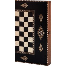 Helena Wood Art King Tavla Geniş Siyah Masif Ahşap Çerçeve 52 x 30 x 8 cm 30 Parça Oyun Seti