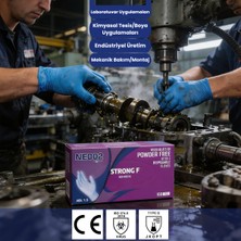 Lalan Strong F Tek Kullanımlık, Mavi Nitril Eldiven, 5 gr Pudrasız, 100'LÜ Kutu