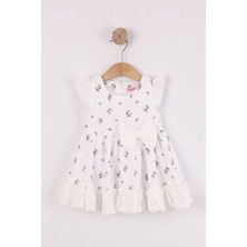 Joy Kids Kız Bebek %100 Cotton Müslin Kurdele Detaylı Elbise (6-24AY) (Beyaz)
