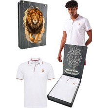 Galatasaray Lisanslı Erkek Beyaz Polo T-Shirt Uv Kutu Hediyeli