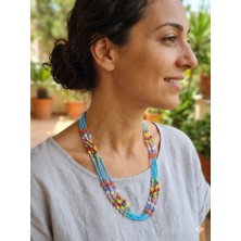 El Yapımı Renkli Çiçekli  Boncuk  Kolye