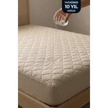 Nart Home Yatak Alezi Pamuklu Kapitone Fitted Full Kenar Sıvı Geçirmez Yatak Koruyucu Bej