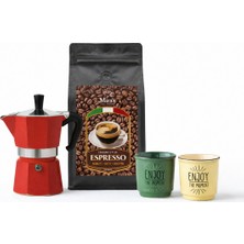 PremiumPort Moka Pot Espresso Başlangıç Seti 2'li 100 ml Fincan ve Kahve