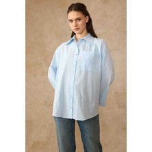 Olcay Ispanyol Kol Salaş Pamuklu Gömlek Mavi 9365