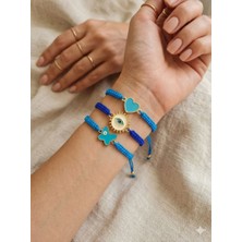 Makrome Kalp Kelebek Göz Nazar Mavi 3' Lü Bileklik