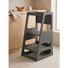 ALMITAL Kaidan Ash Grey Renk Çocuk Öğrenme Kulesi-Etkinlik Kulesi Ayarlanabilir Basamaklı Doğal MDF