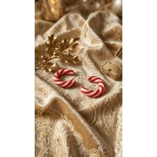 Lu Atelier Candy Swirl Küpe – Kırmızı Beyaz Şeker Kamışı Tasarımlı El Yapımı Polimer Kil Yılbaşı Küpesi
