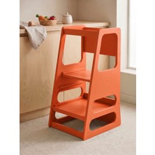 ALMITAL Kaidan Blaze Orange Renk Çocuk Öğrenme Kulesi-Etkinlik Kulesi Ayarlanabilir Basamaklı Doğal MDF