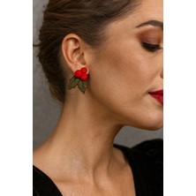 Lu Atelier Scarlet Leaf Küpe – Kırmızı Detaylı Yeşil Yaprak Formlu El Yapımı Polimer Kil Küpe