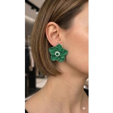 Lu Atelier Émera Fleur El Yapımı Zümrüt Yeşili Çiçek Küpe | Polimer Kil