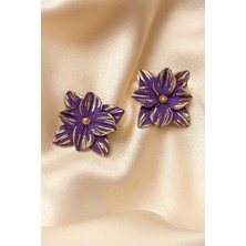 Lu Atelier Sementa Mor Çiçek Tasarım El Yapımı Polimer Kil Küpe – Altın Detaylı Hafif Küpe