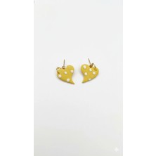 Lu Atelier Butterglow Sarı Puantiyeli Kalp Polimer Kil Küpe