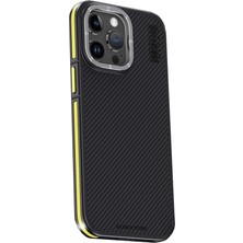 Sylar iPhone 15 Pro Kılıf Aramid 600D Kevlar Karbon Fiber Magsafe Kapak - Sarı