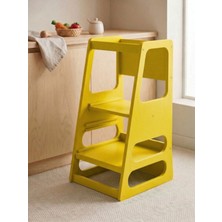 ALMITAL Kaidan Pure Yellow Renk Çocuk Öğrenme Kulesi-Etkinlik Kulesi Ayarlanabilir Basamaklı Doğal MDF