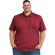Battal Moda Battalmoda Erkek Büyük Beden Polo Yaka Melanj Bordo Çizgili Cepli Kısa Kollu Tişört 3xl-4xl-5xl-6xl