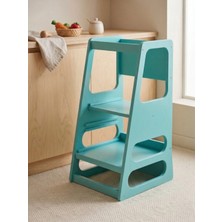 ALMITAL Kaidan Aqua Green Renk Çocuk Öğrenme Kulesi-Etkinlik Kulesi Ayarlanabilir Basamaklı Doğal MDF