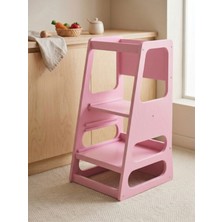 ALMITAL Kaidan Blush Pink Renk Çocuk Öğrenme Kulesi-Etkinlik Kulesi Ayarlanabilir Basamaklı Doğal MDF