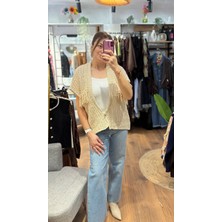 Deva By Gülten Berk Kadın Krem Kuşaklı Püsküllü Örme Yelek