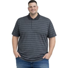 Battal Moda Battalmoda Erkek Büyük Beden Polo Yaka Melanj Siyah Çizgili Cepli Kısa Kollu Tişört 3xl-4xl-5xl-6xl