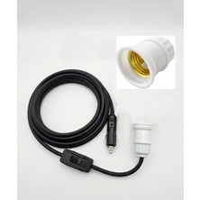 Geseus Araç Çakmaklık Grişli  E27 Duylu Anahtarlı Araç Seyyar Kablo Çakmaklık Fşli 12V/16A 2 X1,5mm Ttr Bakır 5 Mt-Siyah