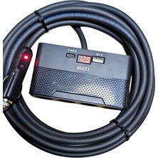 Geseus Araç Çakmak Uzatma Kablosu Çakmaklık Çoklayıcı LCD Ekranlı Usb,type-C Çıkışlı 12V/10A/120W 2 X1,5mm Ttr BAKIR10MT-YT-OT733
