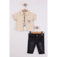 Joy Kids Erkek Bebek Kot Pantolonlu 3 Parça Takım (6-24AY) (Siyahkot-Bej)