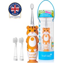 Brush-Baby Wildones Çocuklar Için Elektrikli Şarj Edilebilir Diş Fırçası Kaplan ,0-10 Yaş,akıllı LED ,3 Yedek Başlık