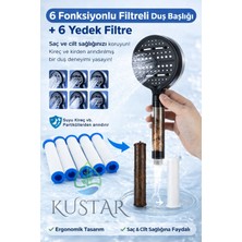 Kustar PureFlow 6 Fonksiyonlu Filtreli Duş Başlığı | Su Tasarrufu | Kireç Önleyici | Su Arıtıcı