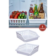 Flora 2 Adet Geniş Buzdolabı Düzenleyici, Mutfak Banyo Meyve Gıda Dolap Içi Organizer Sepet (25X30X10CM)