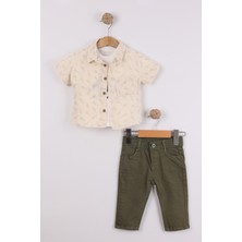 Joy Kids Erkek Bebek Üst Müslin Alt Keten 3 Parça Takım (9-24AY) (Yeşil)