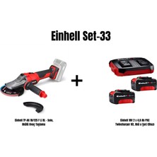 Einhell Set-33 (Einhell Tp-Ag 18/125 F Li Bl - Solo, Akülü Avuç Taşlama+Einhell 18V 2 x 4,0 Ah Pxc Twincharger Kit, Akü & Şarj Cihazı)