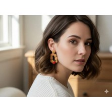 Lu Atelier Ginger Bloom Küpe – Bej Dokulu Çiçek Formlu Kırmızı Detaylı El Yapımı Polimer Kil Küpe