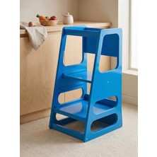 ALMITAL Kaidan Cobalt Blue Renk Çocuk Öğrenme Kulesi-Etkinlik Kulesi Ayarlanabilir Basamaklı Doğal MDF