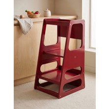 ALMITAL Kaidan Crimson Red Renk Çocuk Öğrenme Kulesi-Etkinlik Kulesi Ayarlanabilir Basamaklı Doğal MDF