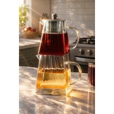 PremiumPort Izolyasyonlı Cam Kare Çaydanlık, Süzgeçli, 1650ML, Dayanıklı Tasarım