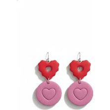 Lu Atelier Cherrypop Kırmızı ve Pembe Kalp Detaylı Polimer Kil Küpe