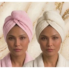 Fronte Home Saç Havlusu Saç Bonesi Extra yumuşak emici Pamuklu 2 Li Set %100 Pamuk Banyo Plaj Havuz ve Deniz Sonrası Kurulama Pembe / Ekru