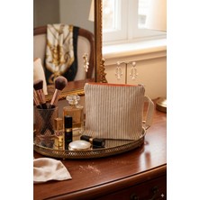 Faralya Life Ince Çizgili Makyaj Çantası 26*21 Ölçüde Şık ve Kullanışlı Kozmetik Çantası