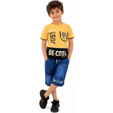 Mix Life Erkek Çocuk Be Cool Yazı Desenli Tişört Kot Şortlu Sarı Renk İkili Takım