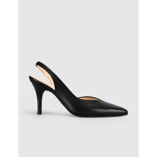 Cabani Siyah Süet Hakiki Deri Slingback Stiletto Kadın Ayakkabı