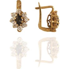 Adil İdil Kuyumculuk Çiçek Model Safir Taşlı Altın Küpe