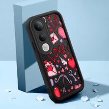 HONTINGA Vivo V50 Lite ile Uyumlu Kılıfı Düşüme Önleyici Basitlik Anti Düşme Kamera Korumali Şirin Kedi Kalp Siyah Desen Yumuşak Silikon Telefon Kılıfı Kadın ve Erkek Için Uygundur K2-0410